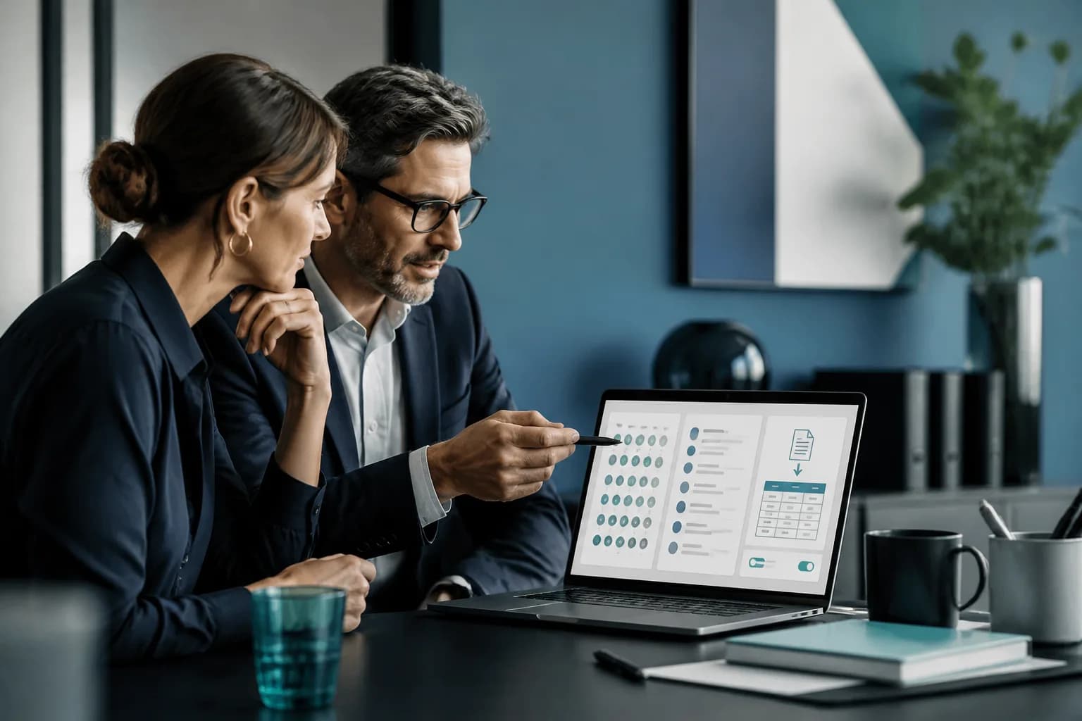 A finance lead and tax advisor reviewing channel reports, export settings, and a monthly handoff checklist on a laptop screen.